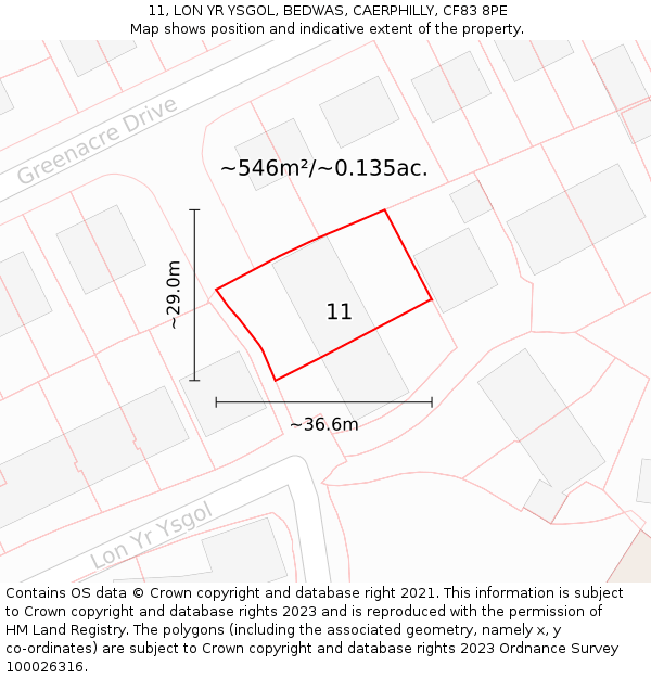 11, LON YR YSGOL, BEDWAS, CAERPHILLY, CF83 8PE: Plot and title map
