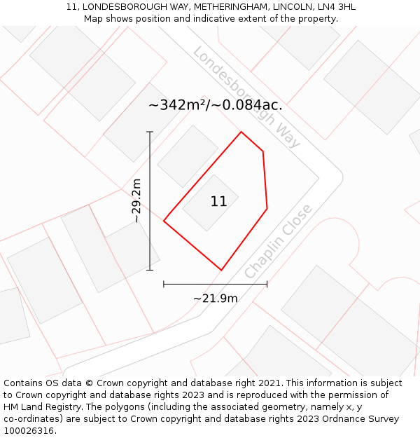 11, LONDESBOROUGH WAY, METHERINGHAM, LINCOLN, LN4 3HL: Plot and title map