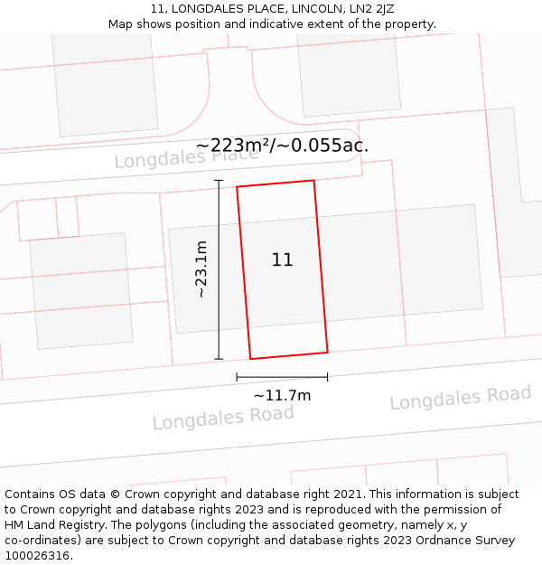 11, LONGDALES PLACE, LINCOLN, LN2 2JZ: Plot and title map