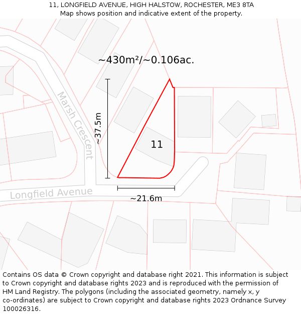 11, LONGFIELD AVENUE, HIGH HALSTOW, ROCHESTER, ME3 8TA: Plot and title map
