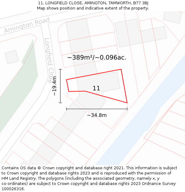 11, LONGFIELD CLOSE, AMINGTON, TAMWORTH, B77 3BJ: Plot and title map