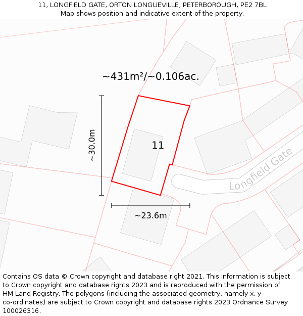 11, LONGFIELD GATE, ORTON LONGUEVILLE, PETERBOROUGH, PE2 7BL: Plot and title map
