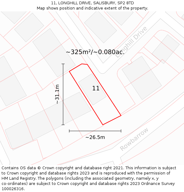 11, LONGHILL DRIVE, SALISBURY, SP2 8TD: Plot and title map