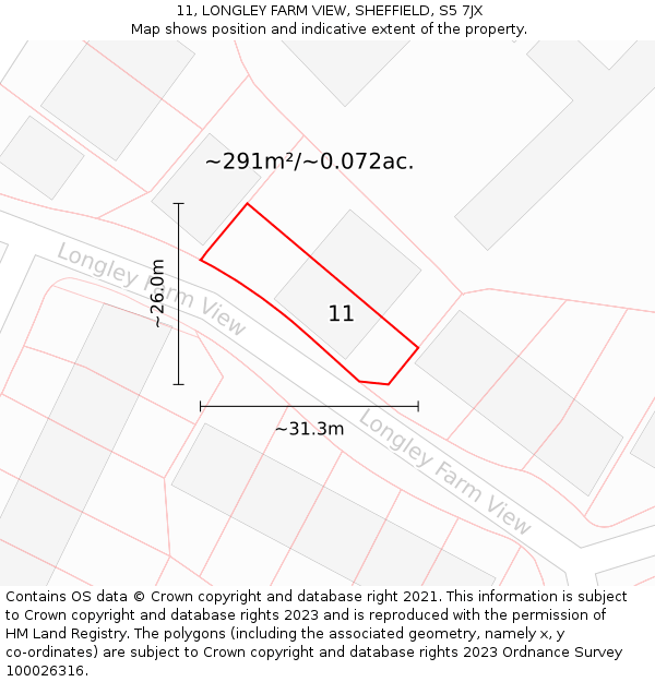 11, LONGLEY FARM VIEW, SHEFFIELD, S5 7JX: Plot and title map