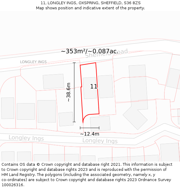 11, LONGLEY INGS, OXSPRING, SHEFFIELD, S36 8ZS: Plot and title map