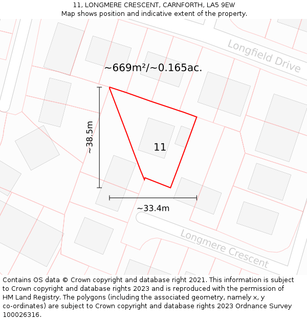 11, LONGMERE CRESCENT, CARNFORTH, LA5 9EW: Plot and title map