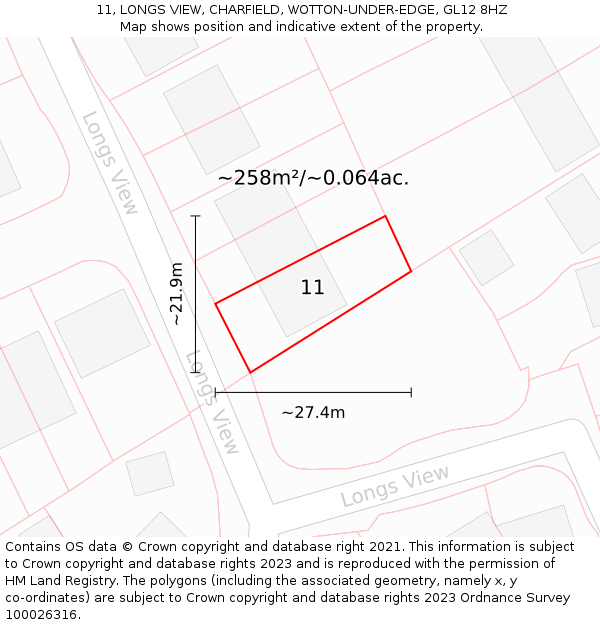 11, LONGS VIEW, CHARFIELD, WOTTON-UNDER-EDGE, GL12 8HZ: Plot and title map