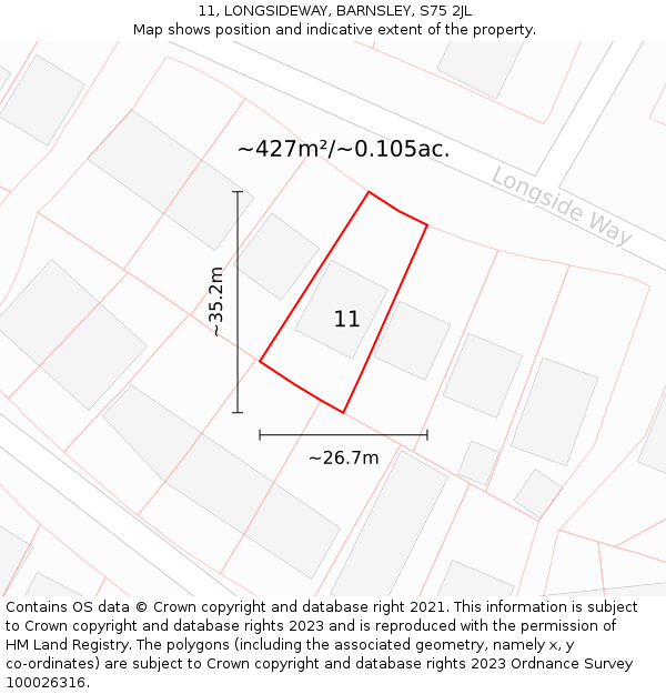 11, LONGSIDEWAY, BARNSLEY, S75 2JL: Plot and title map