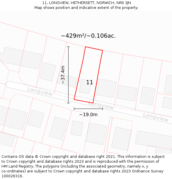 11, LONGVIEW, HETHERSETT, NORWICH, NR9 3JN: Plot and title map