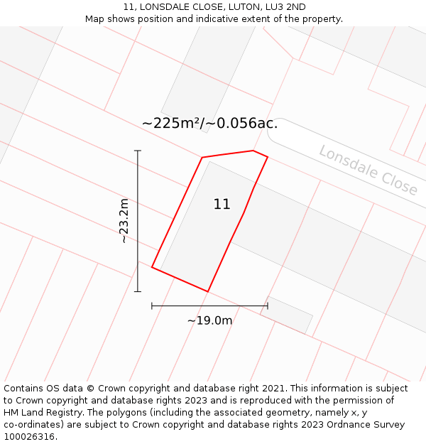 11, LONSDALE CLOSE, LUTON, LU3 2ND: Plot and title map
