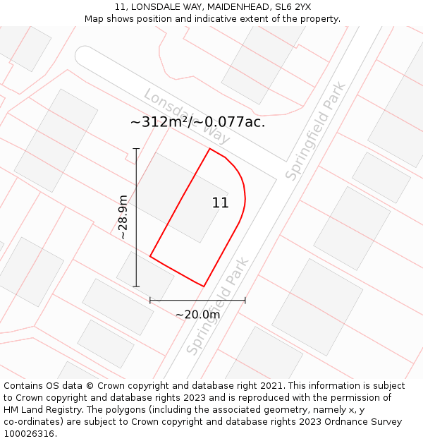 11, LONSDALE WAY, MAIDENHEAD, SL6 2YX: Plot and title map