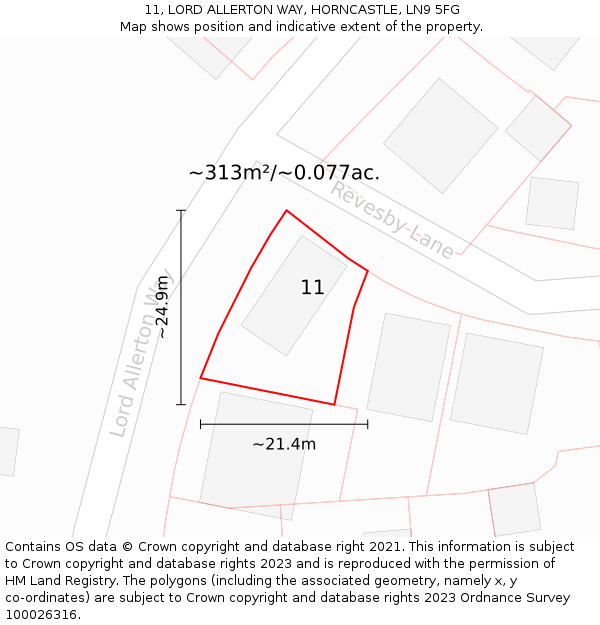 11, LORD ALLERTON WAY, HORNCASTLE, LN9 5FG: Plot and title map