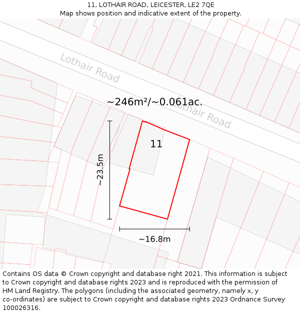 11, LOTHAIR ROAD, LEICESTER, LE2 7QE: Plot and title map