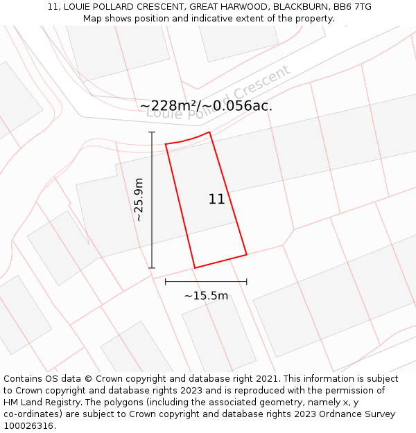 11, LOUIE POLLARD CRESCENT, GREAT HARWOOD, BLACKBURN, BB6 7TG: Plot and title map