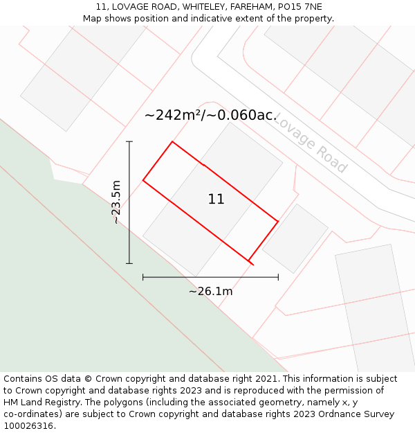 11, LOVAGE ROAD, WHITELEY, FAREHAM, PO15 7NE: Plot and title map
