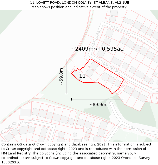 11, LOVETT ROAD, LONDON COLNEY, ST ALBANS, AL2 1UE: Plot and title map