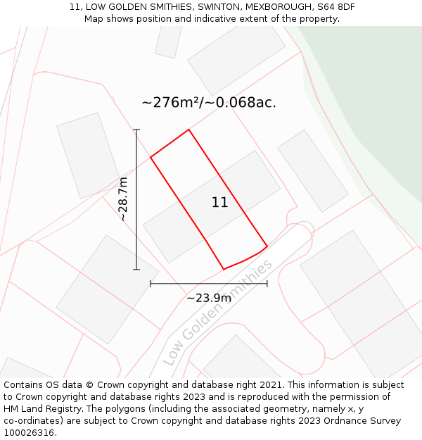 11, LOW GOLDEN SMITHIES, SWINTON, MEXBOROUGH, S64 8DF: Plot and title map