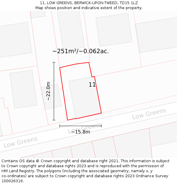 11, LOW GREENS, BERWICK-UPON-TWEED, TD15 1LZ: Plot and title map