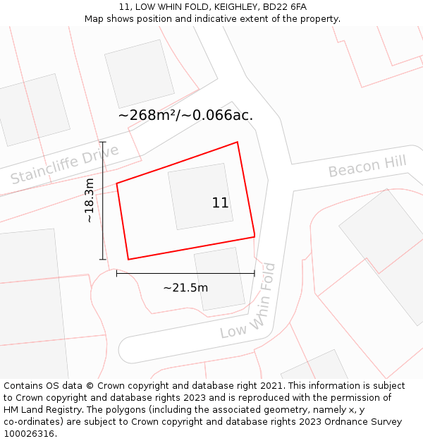 11, LOW WHIN FOLD, KEIGHLEY, BD22 6FA: Plot and title map