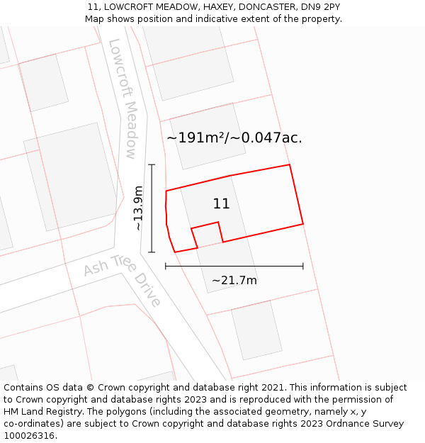 11, LOWCROFT MEADOW, HAXEY, DONCASTER, DN9 2PY: Plot and title map
