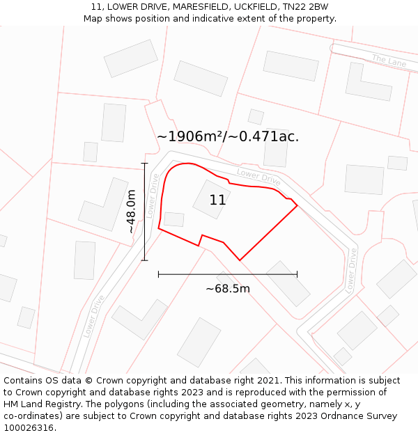 11, LOWER DRIVE, MARESFIELD, UCKFIELD, TN22 2BW: Plot and title map