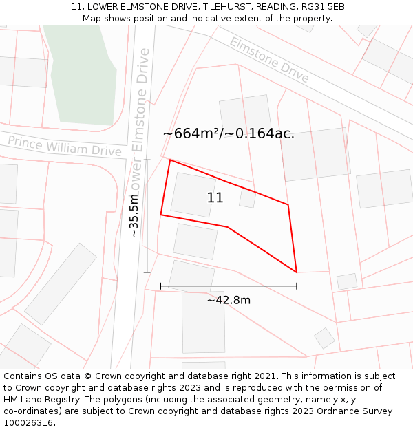 11, LOWER ELMSTONE DRIVE, TILEHURST, READING, RG31 5EB: Plot and title map