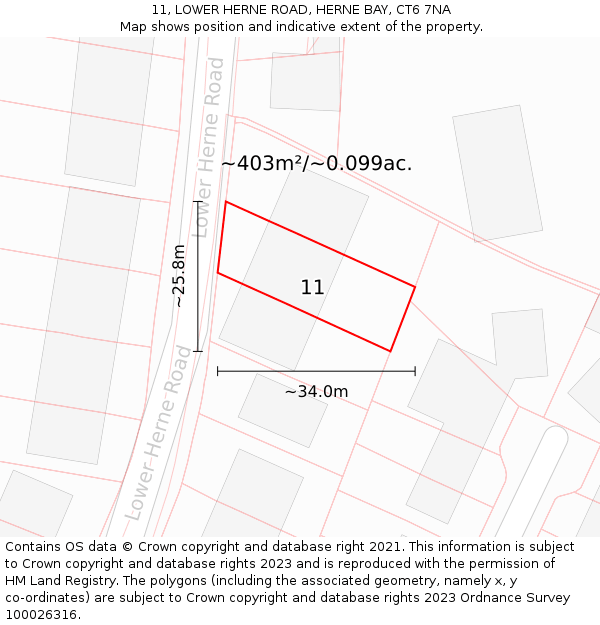 11, LOWER HERNE ROAD, HERNE BAY, CT6 7NA: Plot and title map