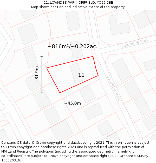11, LOWNDES PARK, DRIFFIELD, YO25 5BE: Plot and title map