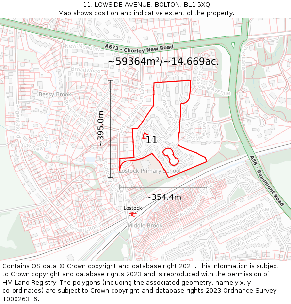 11, LOWSIDE AVENUE, BOLTON, BL1 5XQ: Plot and title map