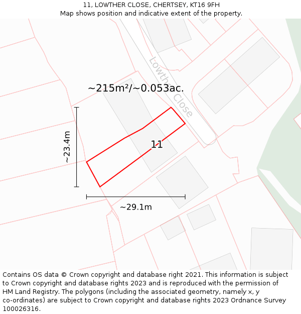 11, LOWTHER CLOSE, CHERTSEY, KT16 9FH: Plot and title map