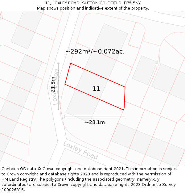 11, LOXLEY ROAD, SUTTON COLDFIELD, B75 5NY: Plot and title map
