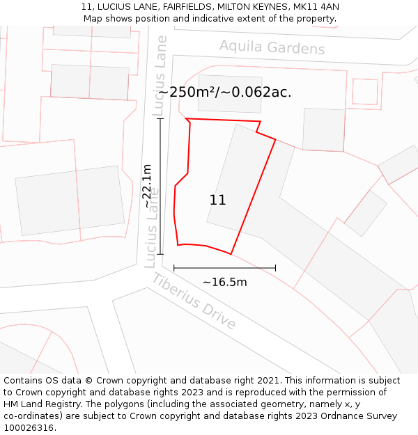 11, LUCIUS LANE, FAIRFIELDS, MILTON KEYNES, MK11 4AN: Plot and title map