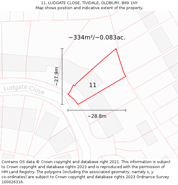 11, LUDGATE CLOSE, TIVIDALE, OLDBURY, B69 1NY: Plot and title map