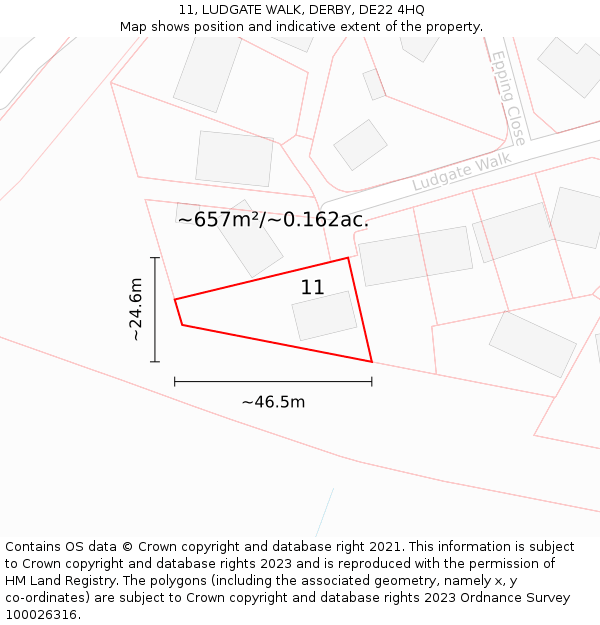 11, LUDGATE WALK, DERBY, DE22 4HQ: Plot and title map