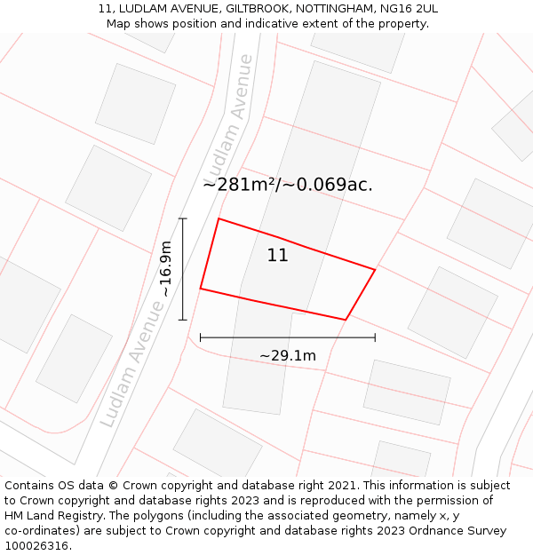 11, LUDLAM AVENUE, GILTBROOK, NOTTINGHAM, NG16 2UL: Plot and title map