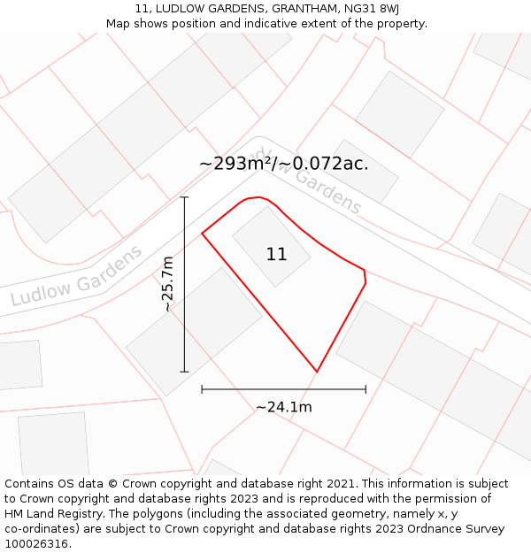 11, LUDLOW GARDENS, GRANTHAM, NG31 8WJ: Plot and title map