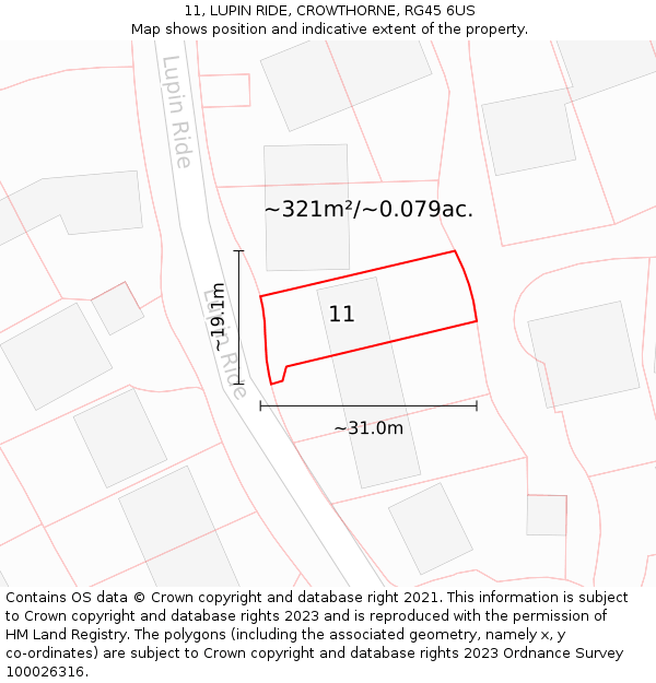 11, LUPIN RIDE, CROWTHORNE, RG45 6US: Plot and title map
