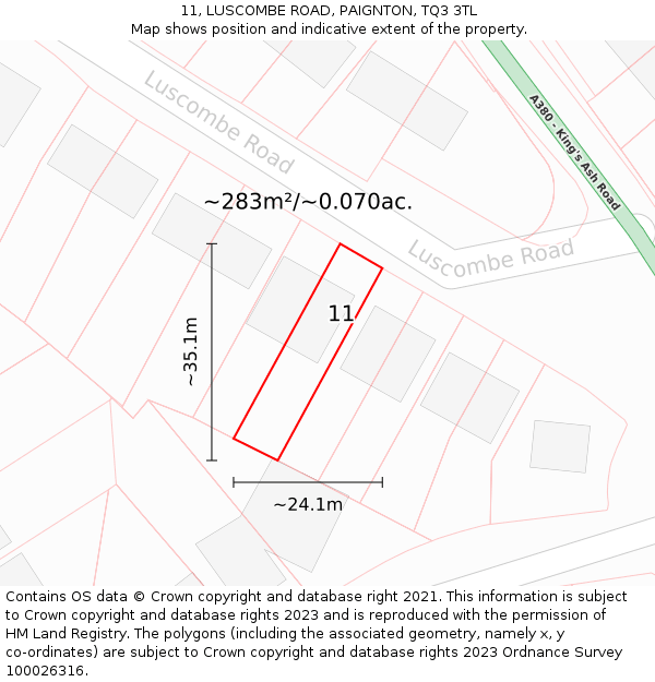 11, LUSCOMBE ROAD, PAIGNTON, TQ3 3TL: Plot and title map