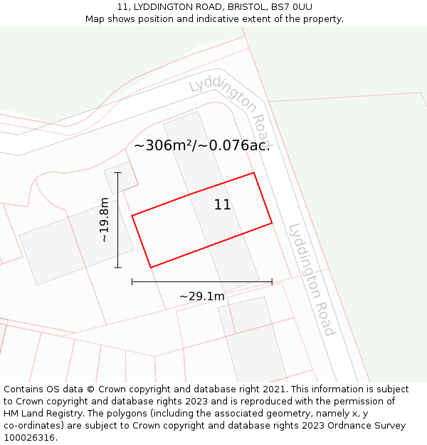 11, LYDDINGTON ROAD, BRISTOL, BS7 0UU: Plot and title map