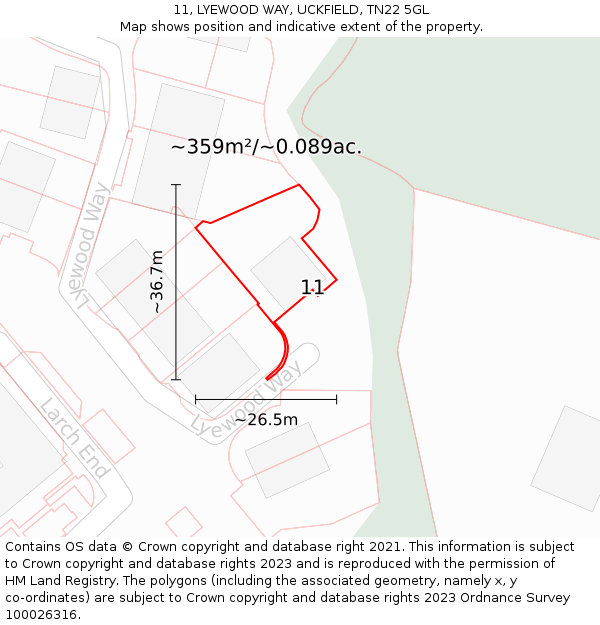 11, LYEWOOD WAY, UCKFIELD, TN22 5GL: Plot and title map