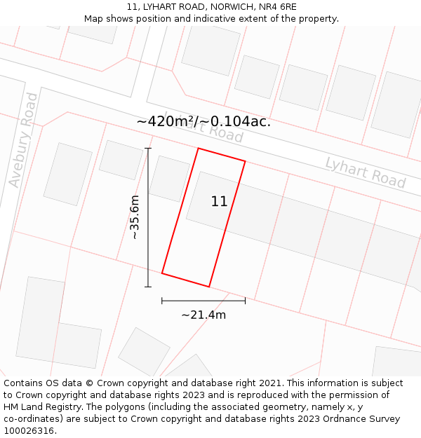 11, LYHART ROAD, NORWICH, NR4 6RE: Plot and title map