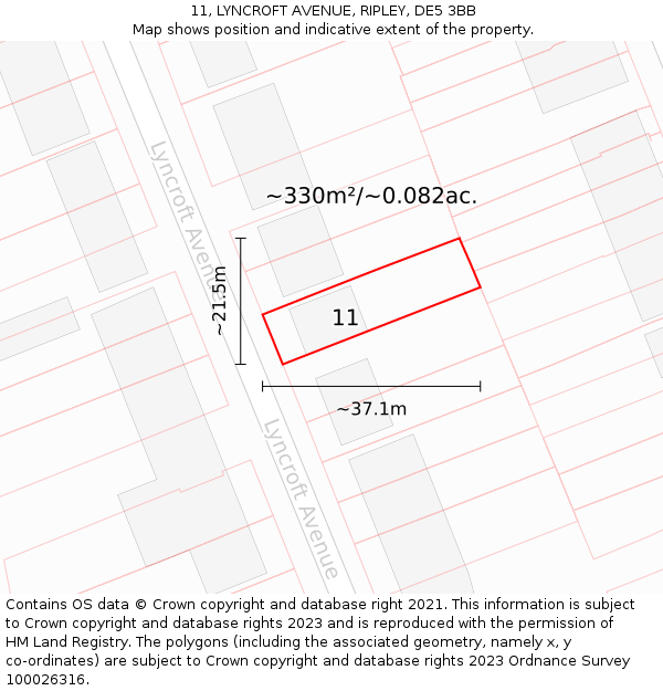 11, LYNCROFT AVENUE, RIPLEY, DE5 3BB: Plot and title map