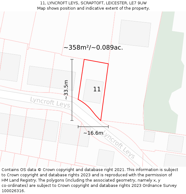 11, LYNCROFT LEYS, SCRAPTOFT, LEICESTER, LE7 9UW: Plot and title map