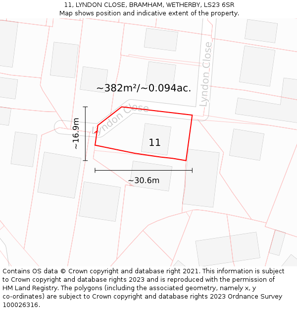 11, LYNDON CLOSE, BRAMHAM, WETHERBY, LS23 6SR: Plot and title map