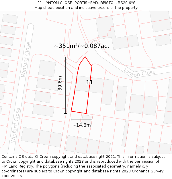 11, LYNTON CLOSE, PORTISHEAD, BRISTOL, BS20 6YS: Plot and title map