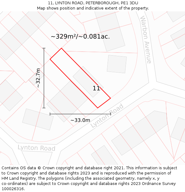 11, LYNTON ROAD, PETERBOROUGH, PE1 3DU: Plot and title map