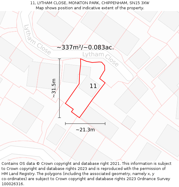 11, LYTHAM CLOSE, MONKTON PARK, CHIPPENHAM, SN15 3XW: Plot and title map