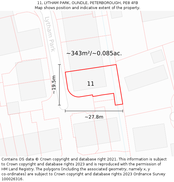11, LYTHAM PARK, OUNDLE, PETERBOROUGH, PE8 4FB: Plot and title map