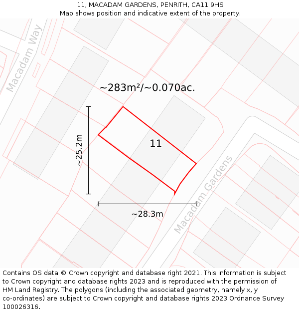 11, MACADAM GARDENS, PENRITH, CA11 9HS: Plot and title map
