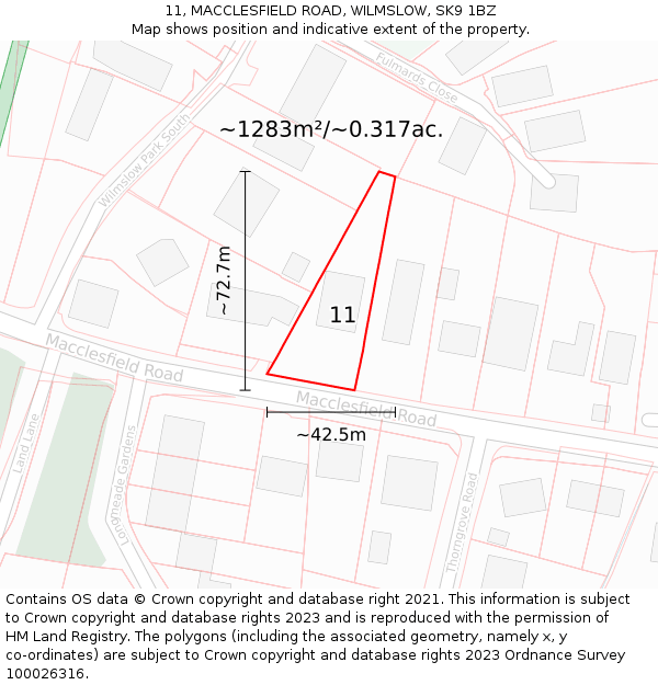 11, MACCLESFIELD ROAD, WILMSLOW, SK9 1BZ: Plot and title map